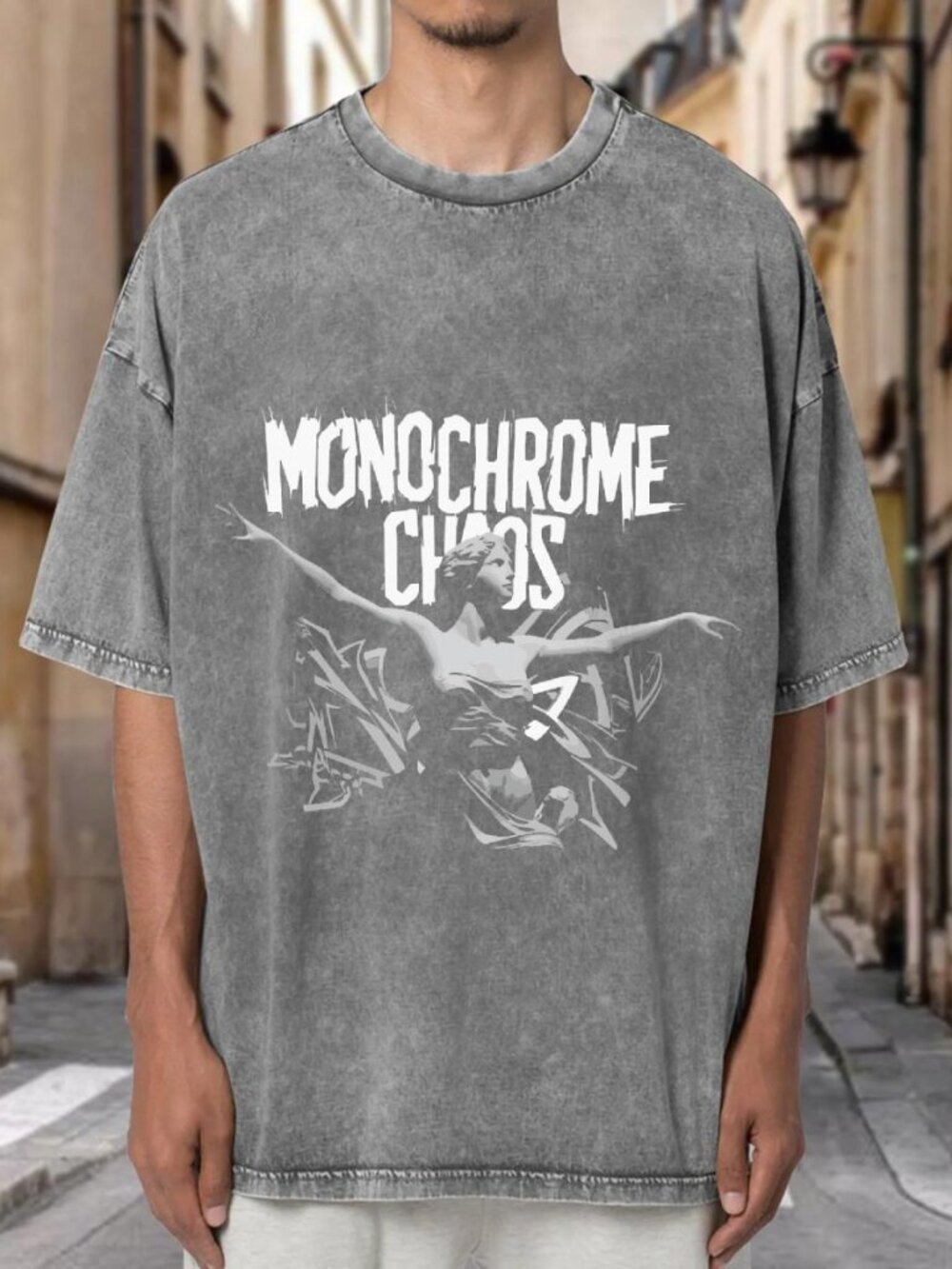 Monochrome Chaos Classical Statue Streetwear T-shirt AJERZKEVCJ02